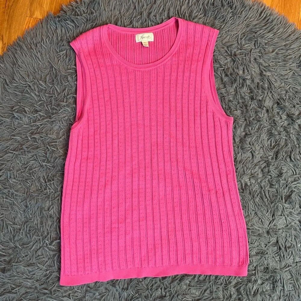 Foxcroft Pink Supima Cotton Cable Knit Preppy Shell Top Size XL